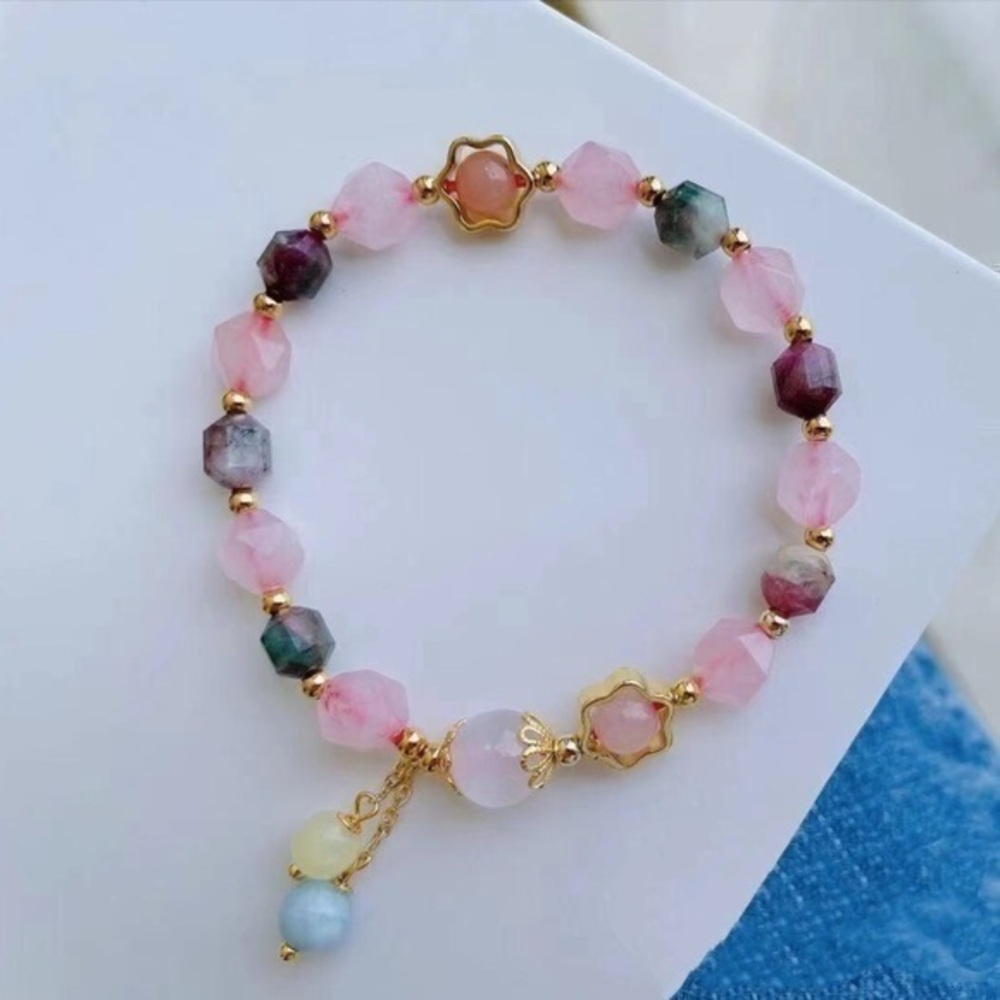 14K GP Rose Quartz& Tourmalines Aquamarin…